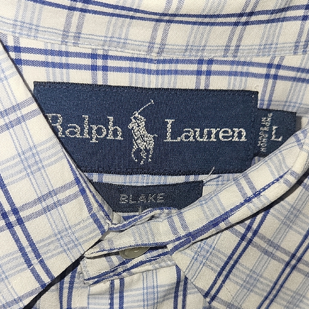 Ralph Lauren Men's White and Blue Check Shirt